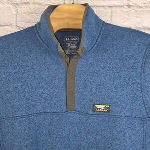 LL Bean Mens Blue Sweater Fleece Pullover Snap T Neck Button Jacket Size XL
